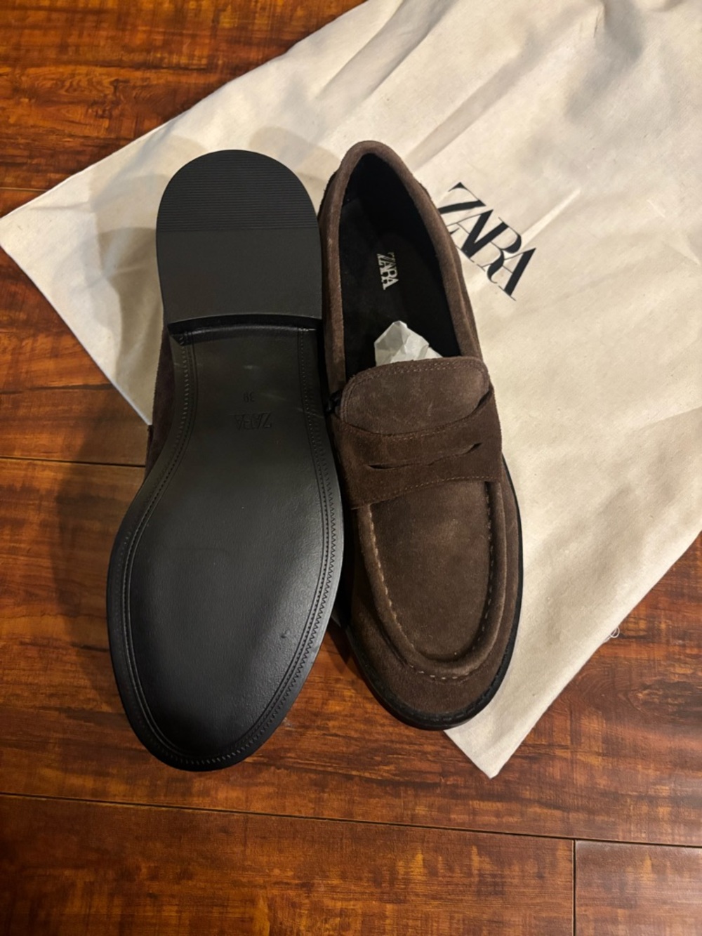 Zara Dark Brown Suede Penny Loafers